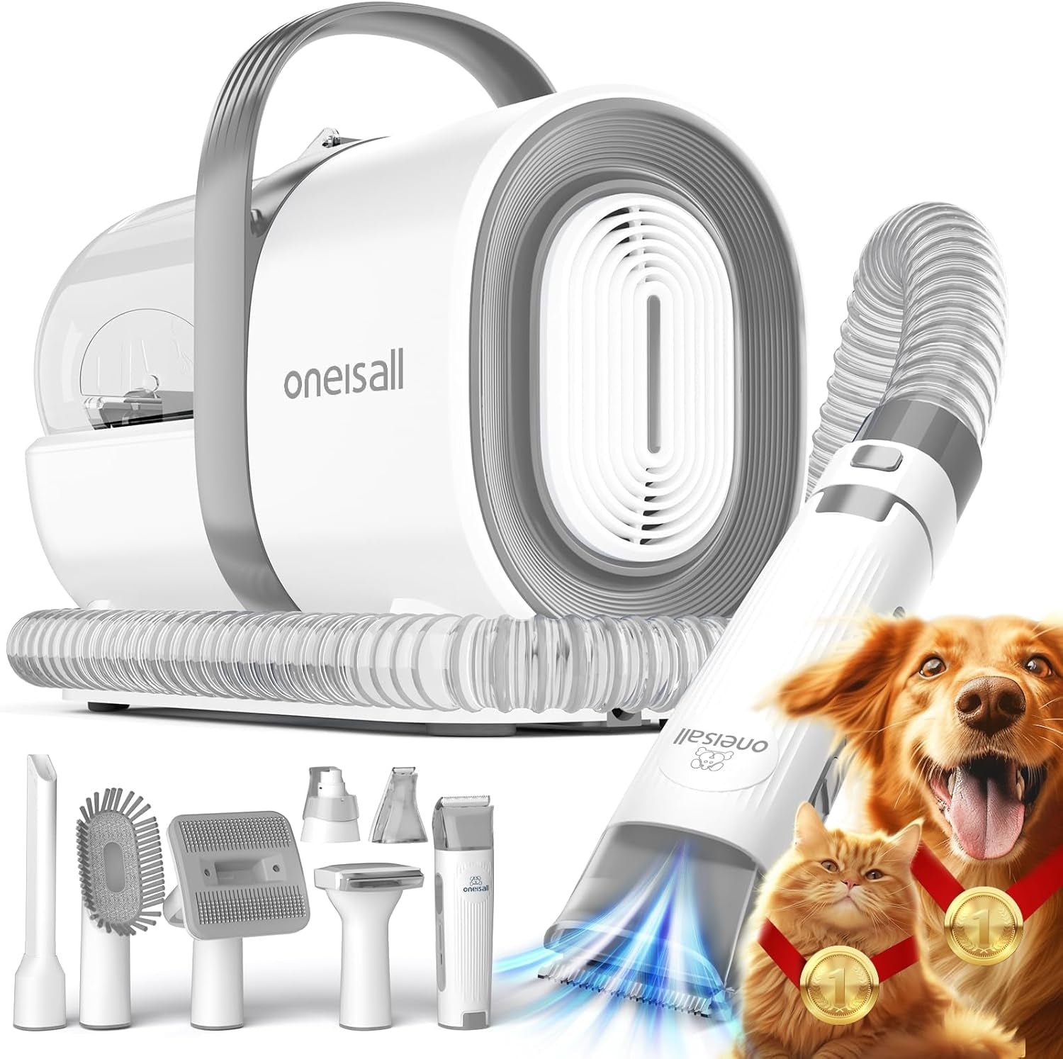 oneisall-dog-grooming-vacuum-pet-grooming-vacuum-with-clipper-nail-grinder-1-5l-dust-cup-dog-deshedding-brush-with-7-tools-for-shedding-pet-hair-home-cleaningblue