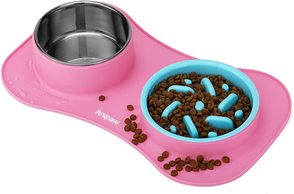 Anipaw Slow Feeder Dog Bowls 3 in 1 Stainless Steel Food and Water Bowls with Non-Spill and Skid Silicone Mat to Slow down Eating for Large Medium Small Breed Size Dogs and Cats | Durable, Non-Spill & Non-Skid with Silicone Mat Design, Slow down Eating, Suitable for Small Medium Large Dogs and Cats8