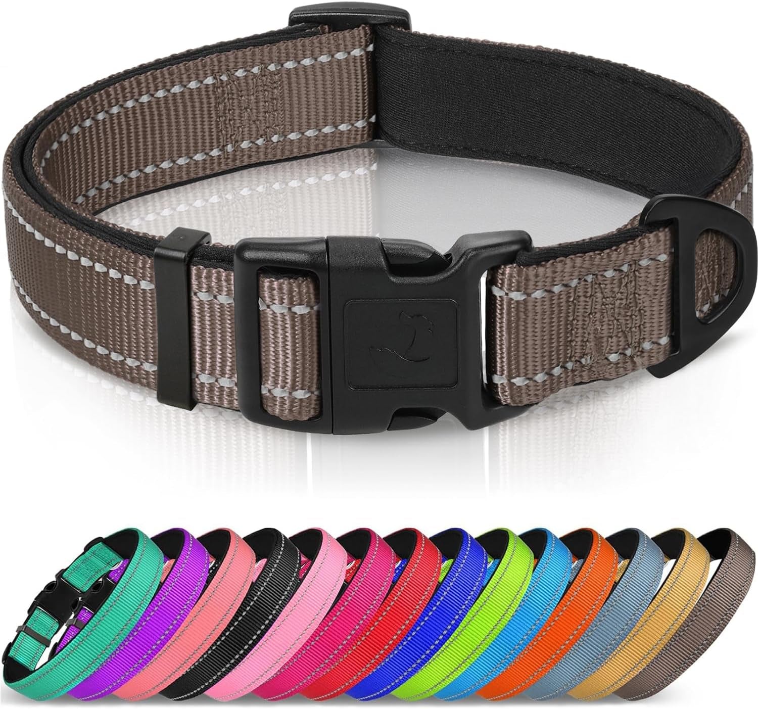 joytale-reflective-dog-collar-adjustable-neoprene-padded-teal-l-breathable-nylon-for-large-dogs-no-chafing-on-walks-and-outdoor-hikes-tear-resistant-webbing-metal-d-ring-night-safety