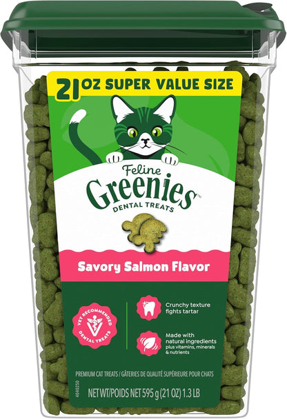 Greenies Feline Natural Crunchy Dental Cat Treats, Salmon Flavor, 21 Oz | #1 Vet-Recommended, Clinically-Proven Oral Care, 36% Less Tartar in 28 Days, Cleans to Gumline, Natural Ingredients1