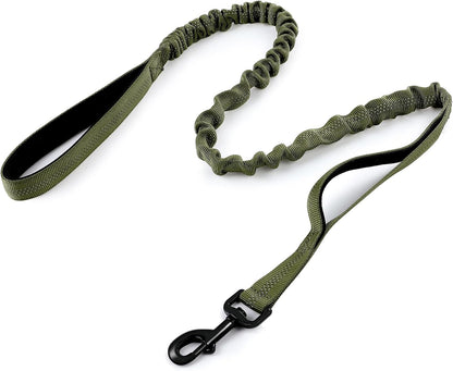 Rabbitgoo Tactical Dog Leash, Heavy Duty Training Bungee Lead | Military Leash with 2 Padded Control Handles for Medium Large Dogs, No Pull for Shock Absorption, Reflective, Black, 5.2FT11