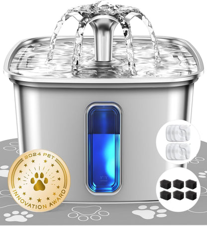 Veken Innovation Award Winner Stainless Steel Cat Water Fountain, 108Oz | Automatic Pet Fountain Dog Water Dispenser with 3 Replacement Filters & Silicone Mat, Gifts for Cats, Dogs (Silver)14