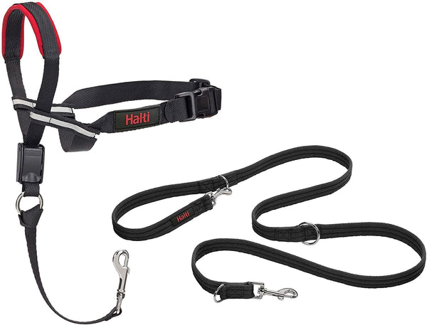 Halti Optifit Headcollar Size Medium & Halti Training Leash Size Large, Black Combination Pack - Stop Your Dog Pulling on the Leash. Adjustable with Padded Nose Band. Suitable for Medium Dogs1