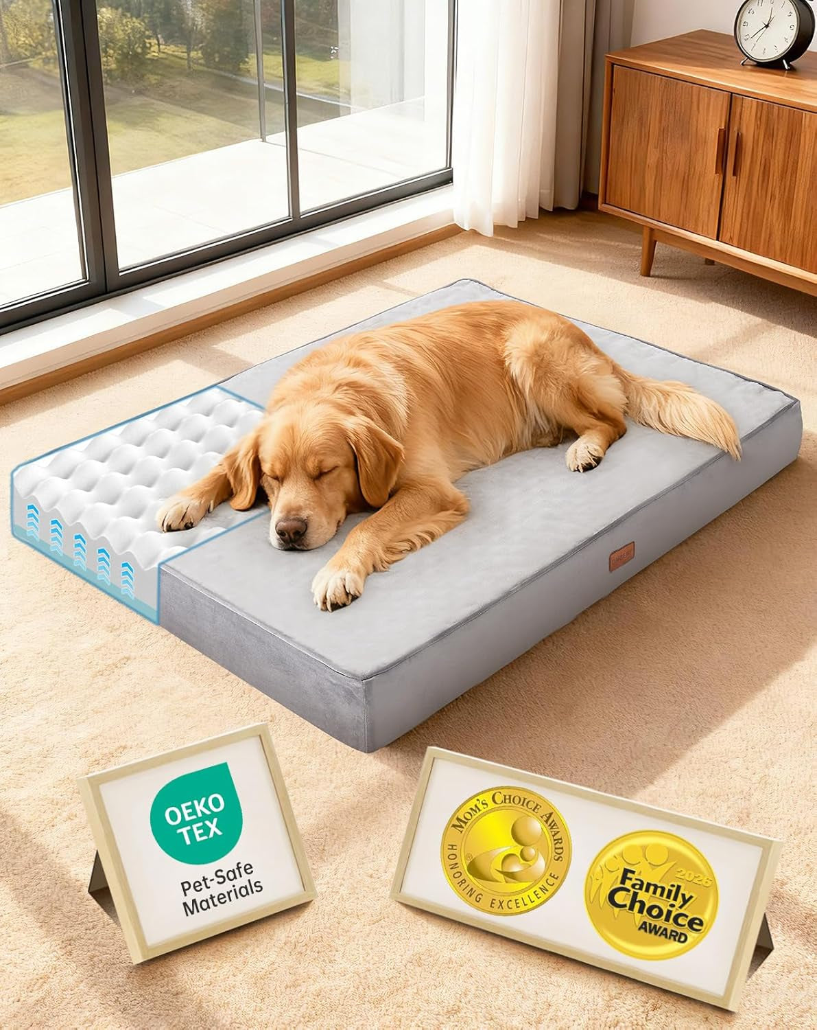 ohgeni-orthopedic-waterproof-large-dog-bed-memory-foam-41-inchgray-machine-washable-removable-cover-in-easy-clean-fabric-reversible-memory-foam-easy-carry-handle-suitable-for-crate