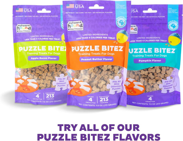 Outward Hound by Nina Ottosson Puzzle Bitez USA Made Dog Treats, Peanut Butter Flavor, Bite-Sized Training Reward and Interactive Puzzle Toy Treats, 7.5Oz7