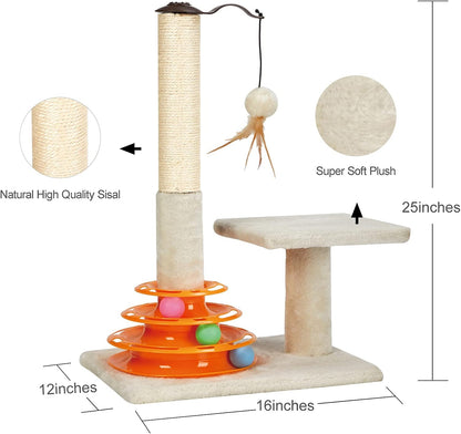 PEEKAB Cat Scratching Post Kitten Sisal Scratcher Tree with Tracks Toy Balls for Indoor Cats and Kittens - 25 Inches2