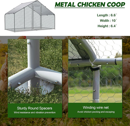 Large Metal Chicken Coop round Top Upgrade Tri-Supporting Wire Mesh Chicken Run,Chicken Pen with Water-Resident and Anti-Uv Cover,Duck Rabbit House Outdoor (6.6'L X 9'W X 6.5'H)3