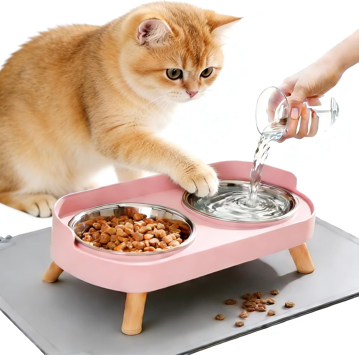 elevated-cat-bowls-with-food-mat-splash-proof-anti-vomiting-raised-cat-food-and-water-bowl-set-2-stainless-steel-dishes-for-cats-and-puppy-pet-bowl-for-indoor-cats-white