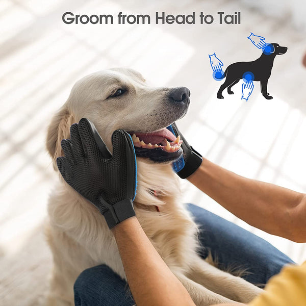 Pet Hair Removal Glove with 255 Silicone Tips for Dogs & Cats, 1 Pair Blue | 2-In-1 Deshedding & Massage Mitt, 5-Finger Flexible Design, for Bathing & Grooming, Safe for Long/Short/Curly Hair Pets4