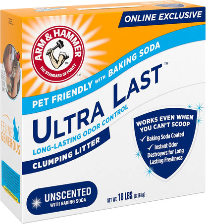 ARM & Hammer Ultra Last Clumping Cat Litter, Unscented, Multicat, 18 Lbs | Clumping Formula, 99% Dust Free, Pet Friendly, Baking Soda Odor Control12