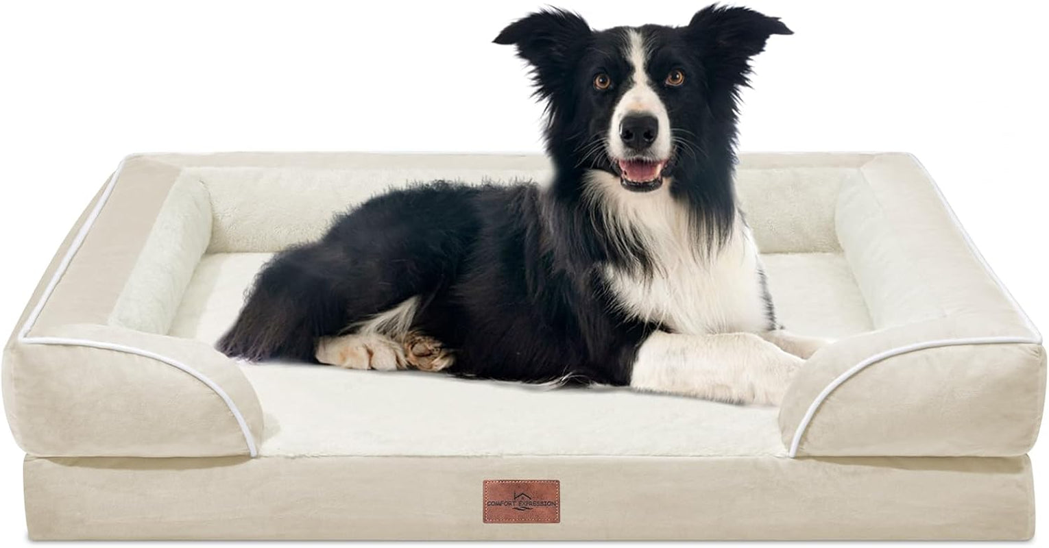 comfort-expression-orthopedic-dog-bed-for-extra-large-dogs-with-bolster-waterproof-dog-couch-bed-with-washable-cover-non-slip-bottom-supportive-egg-crate-foam-xl-pet-bed-42x30-inch