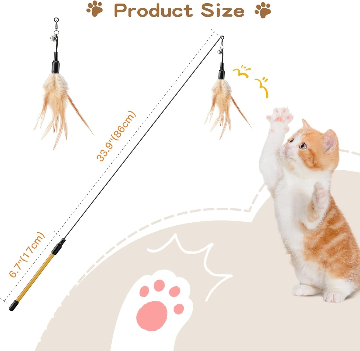 pawaboo-feather-teaser-cat-toy-interactive-wand-with-extra-long-34-5-wand-and-small-bell-fun-exerciser-playing-toy-for-kittens-or-cats-brown-feather