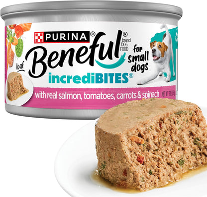 Purina Beneful Small Breed Wet Dog Food Variety Pack, Incredibites Loaf, Chicken, Beef and Salmon Flavors - (2 Packs of 12) 3 Oz. Cans12
