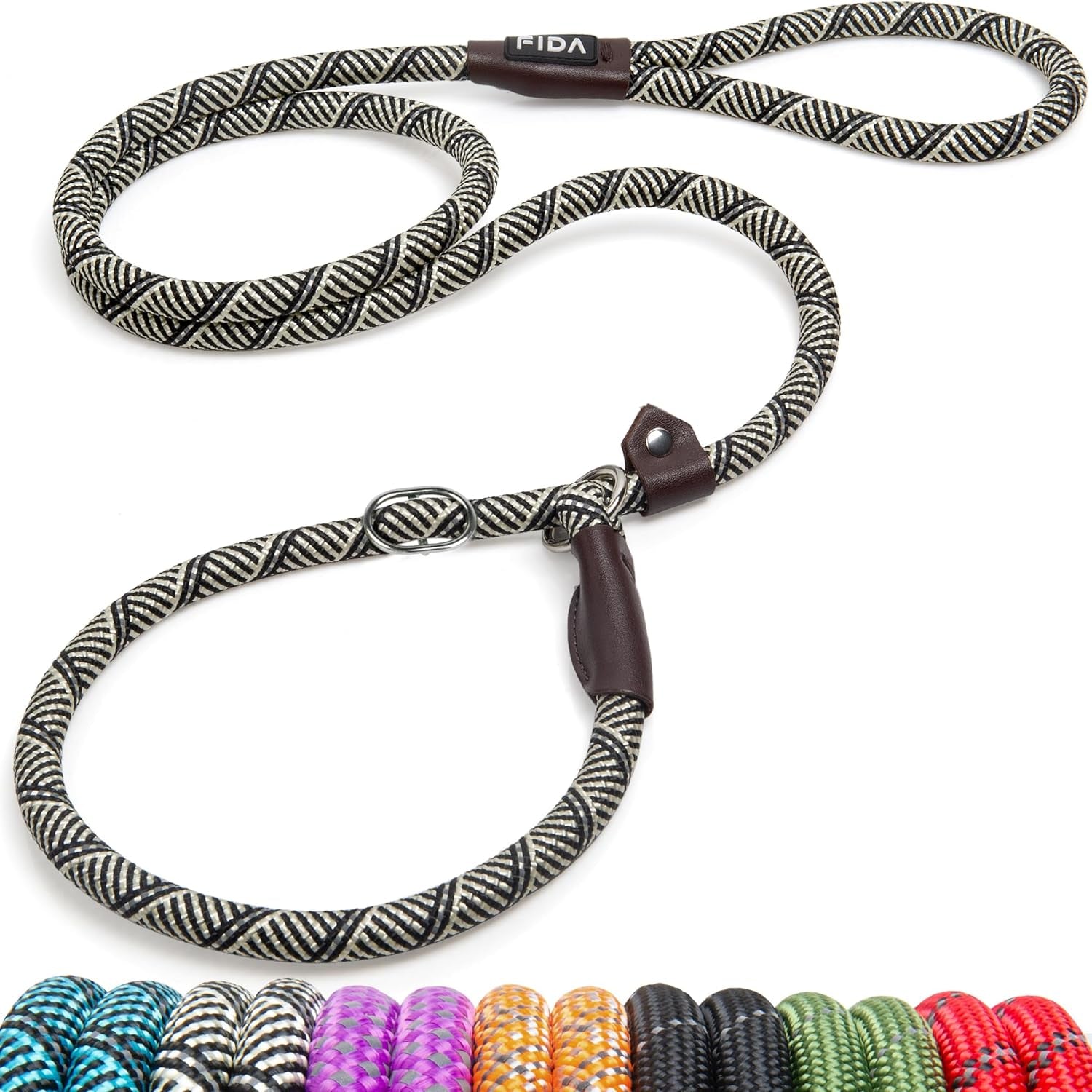 fida-durable-slip-lead-dog-leash-6-ft-x-1-2-heavy-duty-dog-loop-leashes-comfortable-strong-rope-slip-leash-for-large-medium-dogs-no-pull-pet-training-lead-with-highly-reflective1-2-black