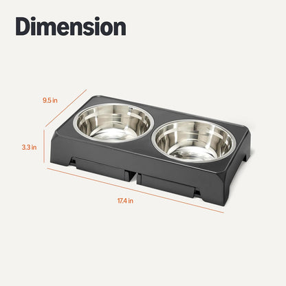 Amazon Basics Elevated Dog Bowls Stand, Height Adjustable Raised Pet Feeder Dish Station with Non-Slip Base, Stainless Steel Bowls, 17.3 X 9.4 X 12 In, Black5