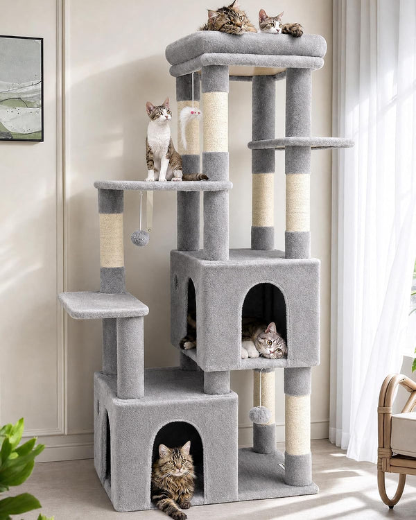 Globlazer Cat Tower for Indoor Cats, Heavy Duty Cat Trees for Large Adult Big Cats Maine Coon Cat Tree Tower with Scratching Post, Extra Large Top Perch, Cat Condos, F61, Dark Grey, 61Inch8