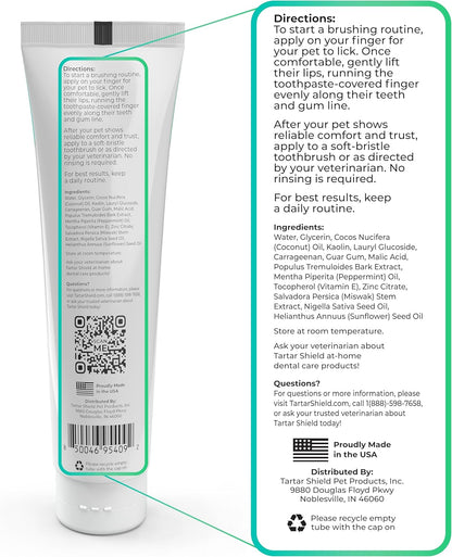Tartar Shield® Pro Care Dog & Cat Toothpaste, VOHC Accepted, 3 Oz. | Clinically Proven Plaque, Tartar & Halitosis Reduction | Human-Grade Natural Ingredients | Coconut Flavor | Made in the USA3