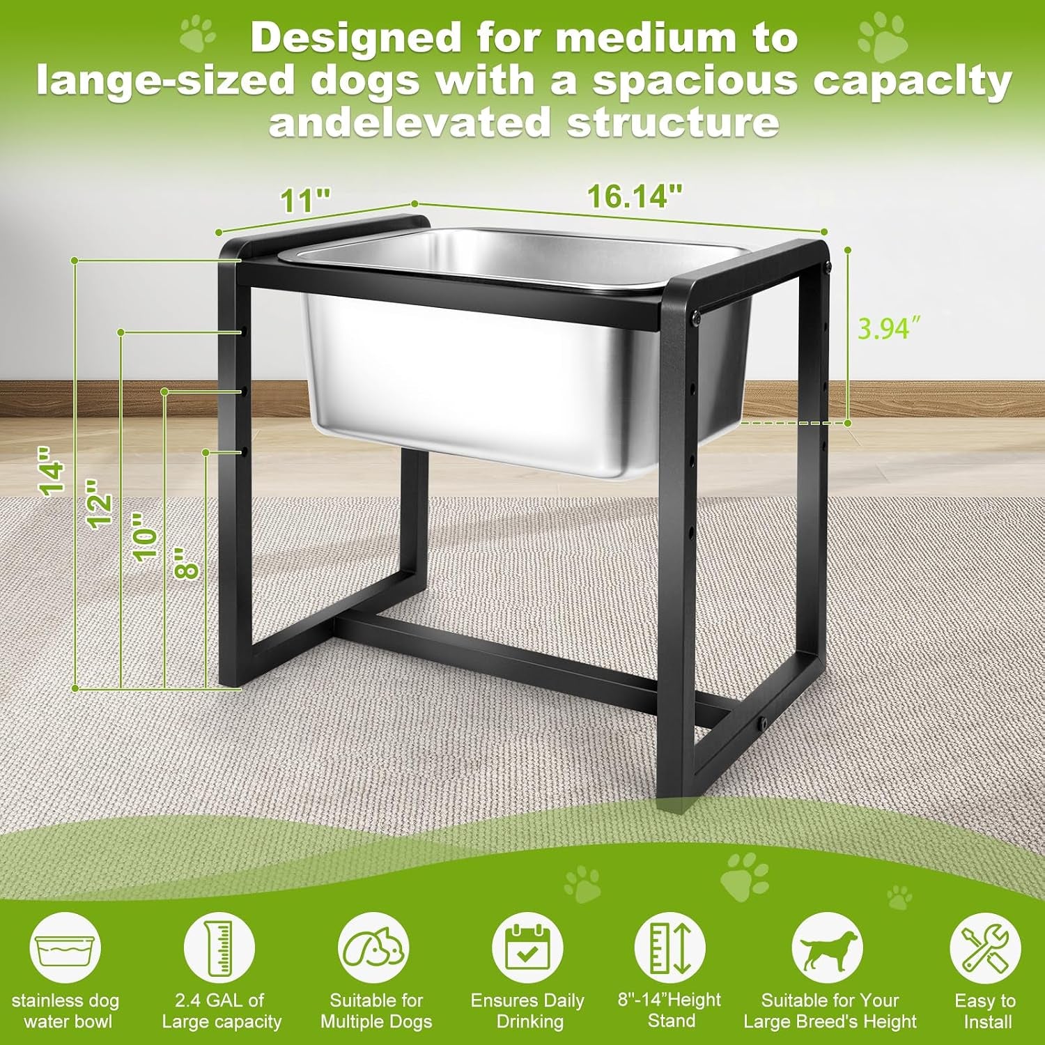 adjustable-height-elevated-large-dog-water-bowls-with-stainless-steel-bowls-and-metal-stand-4-level-8-10-12-14-inches-pet-bowl-for-dogs-for-large-medium-dogs-durable-easy-to-clean-2gallon