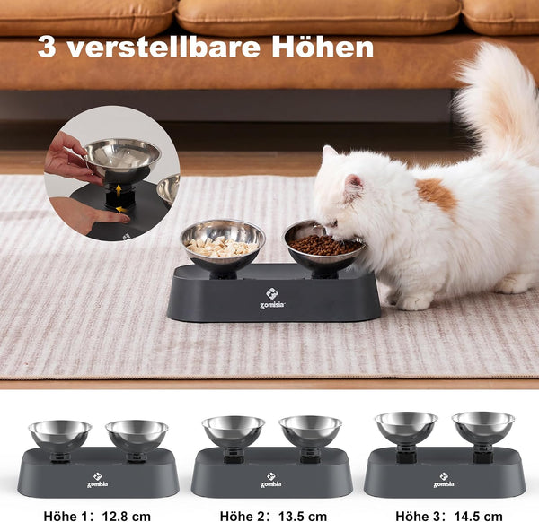 ZOMISIA Raised Cat Food and Water Bowls with 3 Height for Indoor Cats, 15° Tilted in Both Ways Elevated Base anti Vomiting Cat Dishes, anti Spill for Puppies2