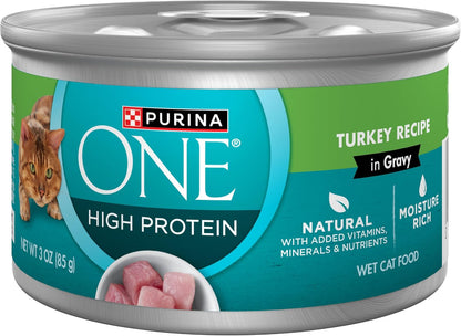 Purina ONE Natural, High Protein Cat Food Variety Pack, Turkey, Chicken and Tuna Recipes - (2 Packs of 12) 3 Oz. Cans14