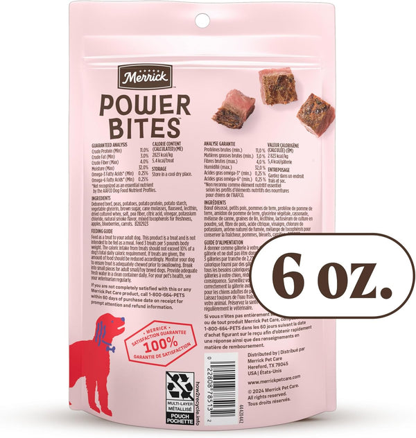 Merrick Power Bites Natural Soft and Chewy Real Meat Dog Treats, Grain Free Snack with Real Beef Recipe - 6 Oz. Bag10