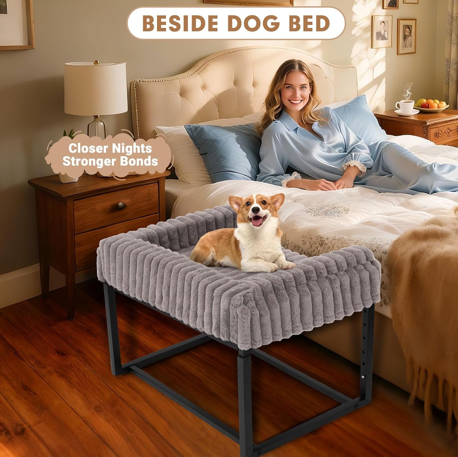 bedside-dog-bed-adjustable-elevated-bunk-lounge-dog-bed-attach-to-human-bed-dog-cats-window-perch-25x18-metal-frame-pet-bedside-co-sleeper-with-thick-supportive-cushion-mattress-washable-cover