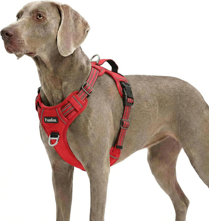 Funfox Dog Harness Medium Sized Dog, Vertical Handle Easy Control, No Pull Pet Vest Adjustable with 2 Leash Clips, Soft Material, Reflective Safe Night Walking for Small Medium Large Breed, Black, M33