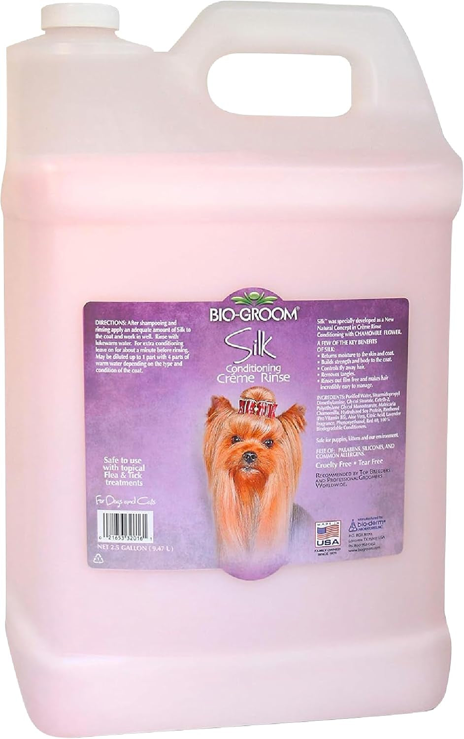bio-groom-silk-creme-rinse-dog-puppy-conditioner-hair-detangler-for-dogs-moisturizes-skin-coat-removes-tangles-frizz-made-in-usa-1-gallon