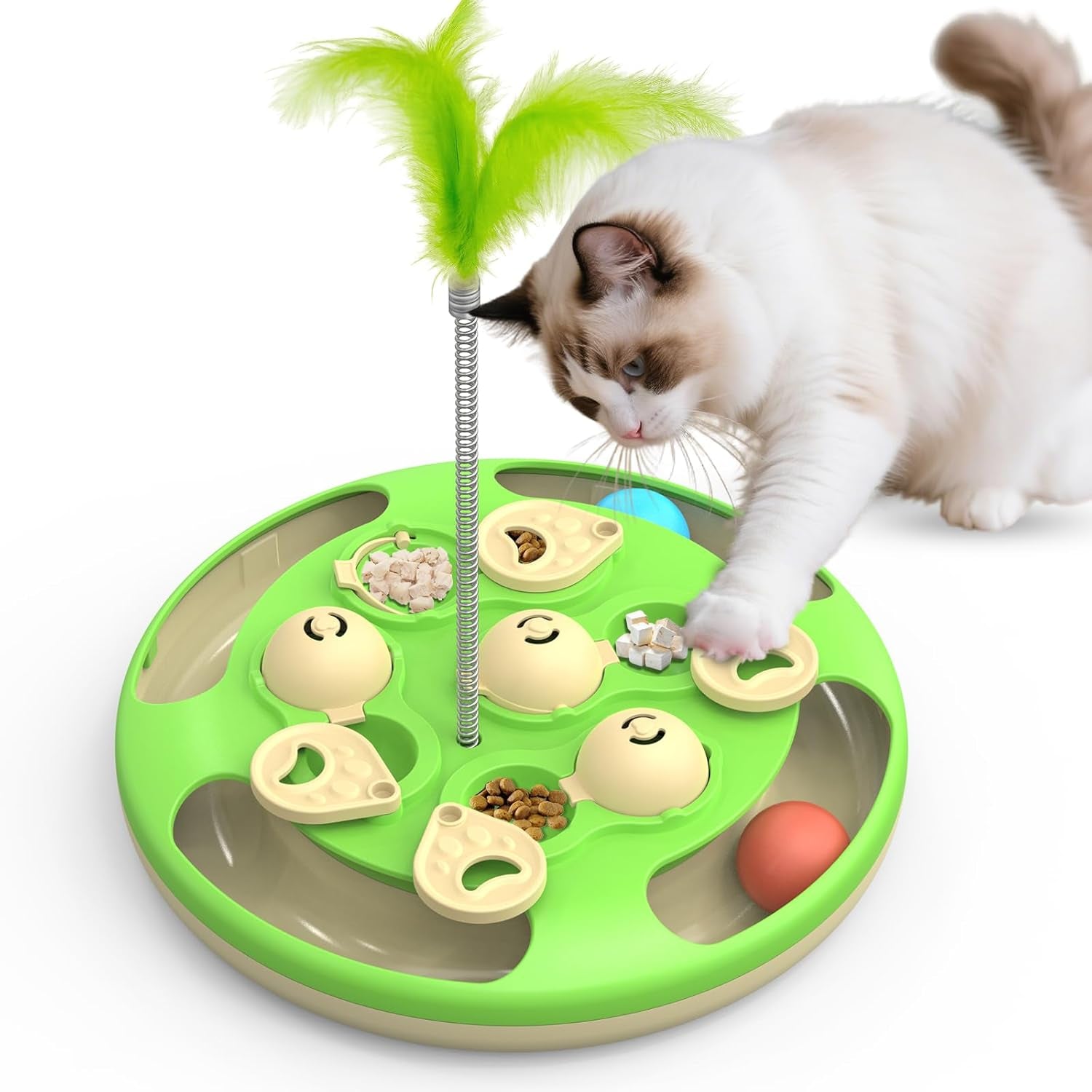 3-in-1-cat-treat-puzzle-feeder-level-3-interactive-cat-puzzle-toy-with-track-balls-feather-teaser-slow-feeder-insert-non-slip-base-mental-stimulation-for-bored-indoor-cats-blue