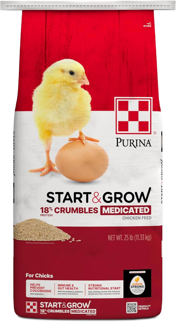 Purina Start & Grow | Nutritionally Complete Medicated Chick Feed Crumbles | 25 Pound (25 Lb.) Bag1