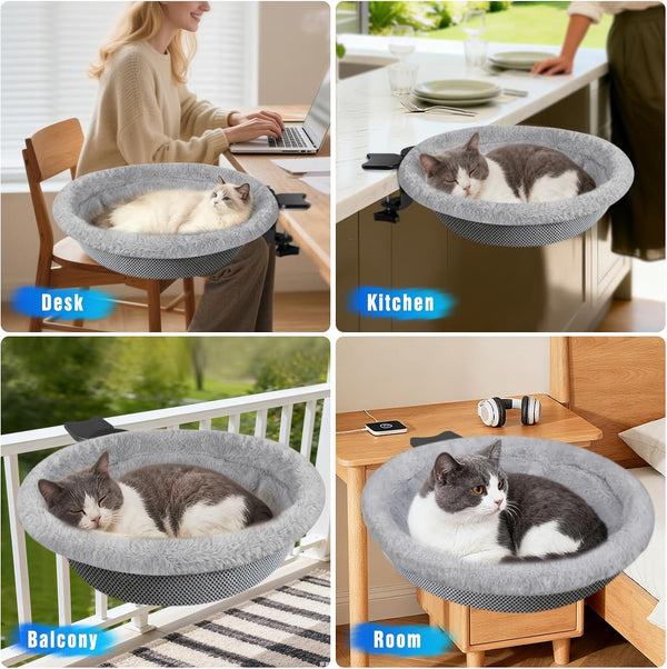 IPOW Heavy Duty Steel Frame 360° Rotating Cat Desk Bed Semi-Circular Cat Bed, Soft Faux Rabbit Fur Material, Suitable for Various Desktops-Maximum Hold up to 40Lb6