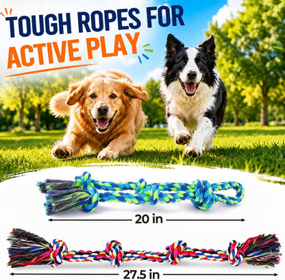 Tough Dog Rope Toys for Aggressive Chewers, Tough Tug of War Dog Toys for Large, Medium & Small Dogs – 5 Pack Including 2 Ropes & 3 Supplies3