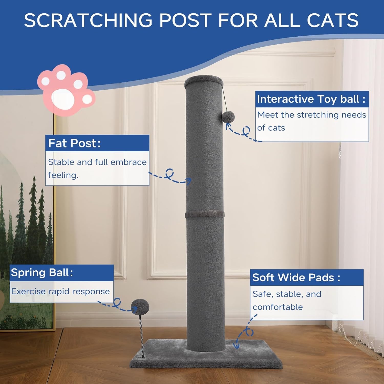 cat-craft-cat-scratching-post-carpet-scratching-post-41-for-indoor-cats-tall-cat-scratch-post-carpet-cat-scratcher-with-replaceable-toys-sturdy-base-large-gray-41in-tall-short-plush-scratch-post-stable-base-interchangeable-play-toys-for-indoor-cats-to-avoid-furniture-scratching