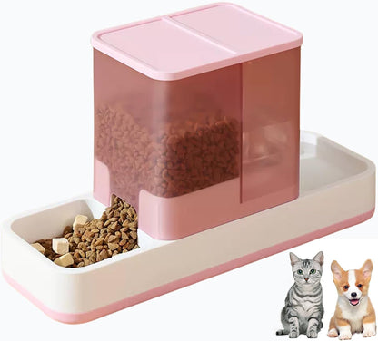 Tfwadmx Automatic Cat Food and Water Dispenser Gravity Dog Feeder Auto Cat Feeder 2 in 1 Pet Food Dispenser for Cats Small Dogs(Pink)1