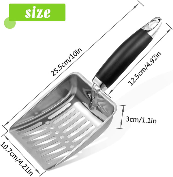 Cat Litter Scoop - Stainless Steel Metal Cat Litter Scoop-Kitty Metal Scooper-Sturdy Mesh Scooper - Mesh Shovel-Easy to Clean - Suitable for Cat Litter Box - Light Black2