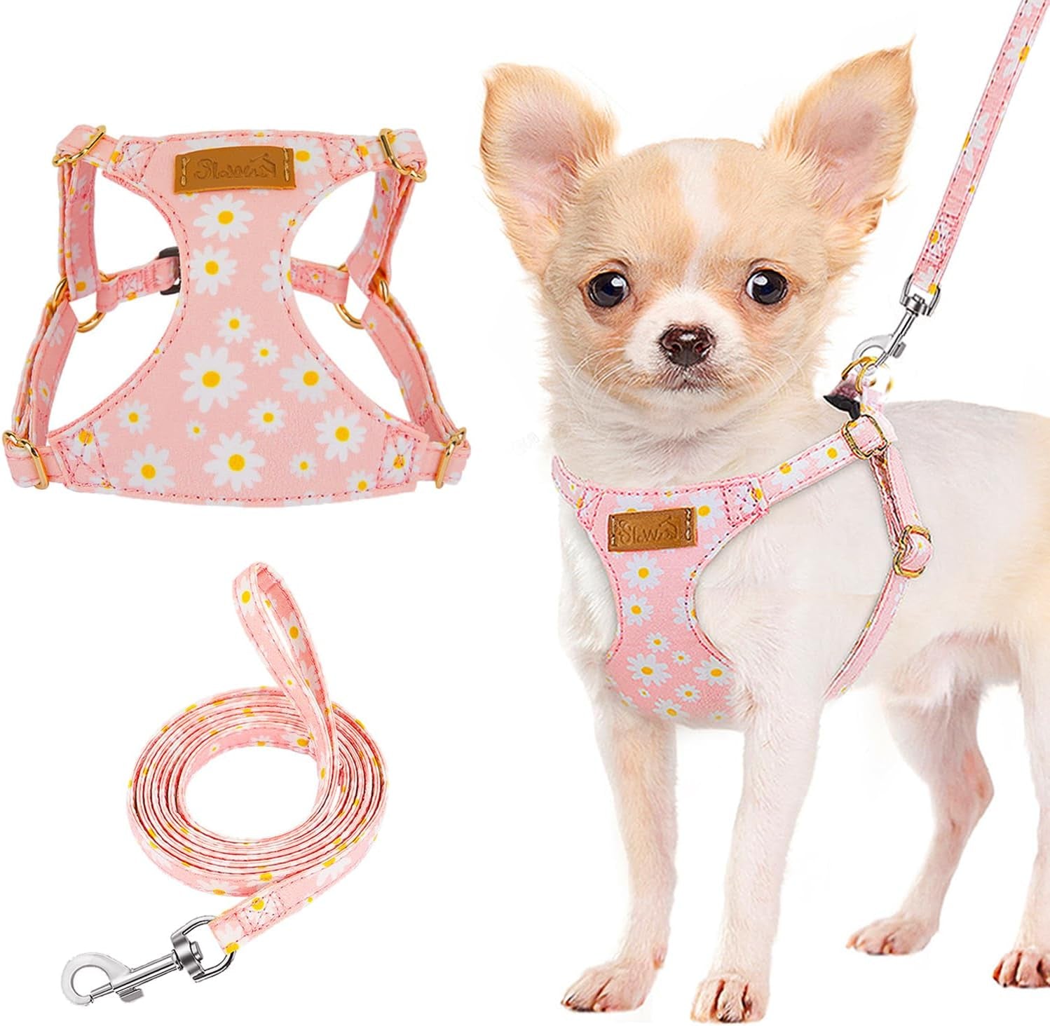 lukovee-no-pull-puppy-harness-and-leash-set-adjustable-lightweight-soft-suede-pet-harness-vest-with-snap-buckle-51in-leash-for-small-medium-dogs-pink-rose-xxs