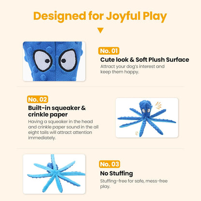 HGB Squeaky Dog Toys - 2 Pack No Stuffing Octopus Crinkle Plush Chew Toys for Puppies Small Medium Large Dogs, Interactive Tug Toys to Keep Dogs Busy6