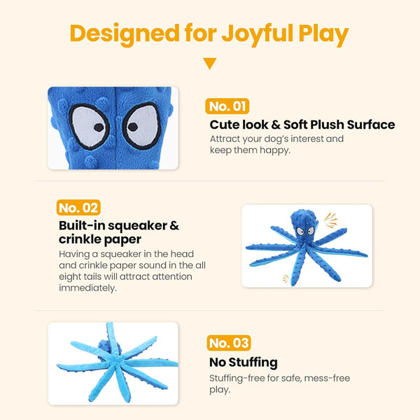 HGB Squeaky Dog Toys - 2 Pack No Stuffing Octopus Crinkle Plush Chew Toys for Puppies Small Medium Large Dogs, Interactive Tug Toys to Keep Dogs Busy6