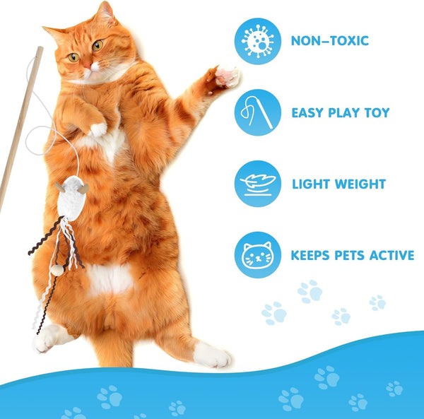 NOWFRESH Cat Wand Toy Set, 2 PCS Interactive Cat Teaser Wands with Cute Bee & Mouse Designs, Equipped with Bells and Streamers to Captivate Your Cat’S Attention4