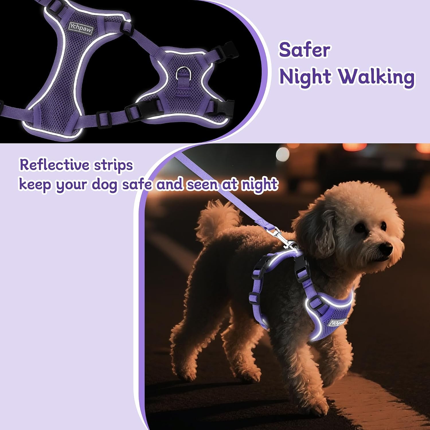 small-dog-harness-and-leash-set-adjustable-small-sized-pet-vest-reflective-soft-breathable-mesh-3-buckles-adjustable-neck-and-chest-easy-on-and-comfortable-secure-walking-purple-s