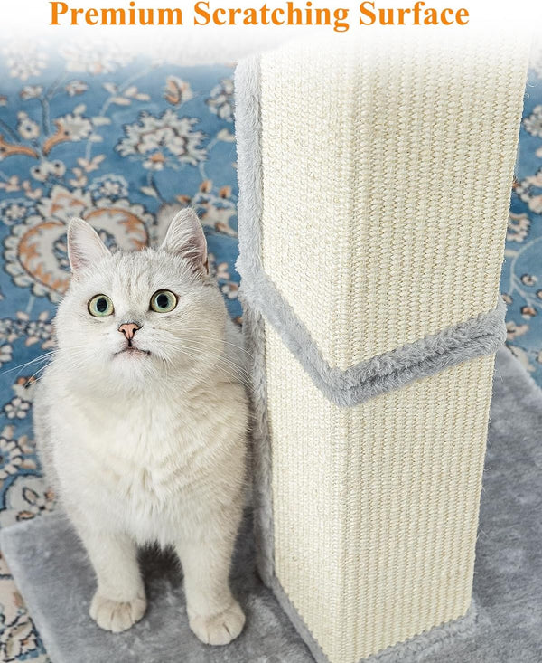Karolpar 32" Cat Scratching Post for Indoor Cats, Sisal Cat Scratcher with Plush Perch, Large Scratch Post with Bed, Removable Cover, Sisal Fabric,Light Grey | Natural Sisal Cat Scratcher Tower, Large Scratch Post with Bed, Cat Tree with Removable Cover3