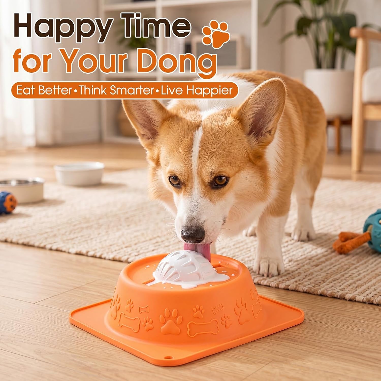 slow-feeder-dog-bowls-anti-slip-dog-lick-bowl-with-interactive-rolling-ball-anxiety-relief-liquid-treat-feeder-bone-broth-yogurt-licking-toy-for-small-medium-large-dogs-and-catsorange