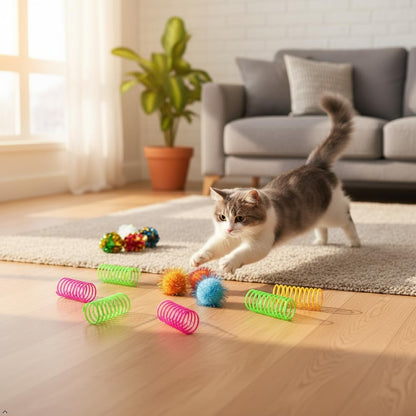 LASOCUHOO Cat Toys, 30 Packs Interactive Cat Toy Pack Including Cat Crinkle Balls, Cat Sparkle Balls, Spiral Springs for Kitten （Random Color）6