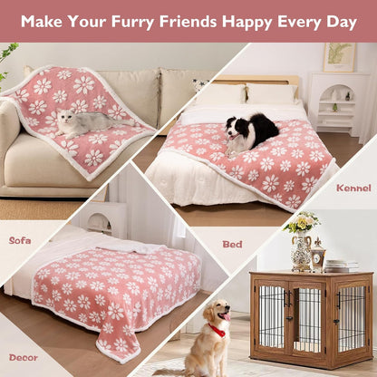 Cute Waterproof Blanket for Dog Cat or Adult, 50"X60", Pink | 3D Textured Flower Pet Blanket for Bed Couch Sofa, Soft Liquid Pee Proof Pet Furniture Protector4