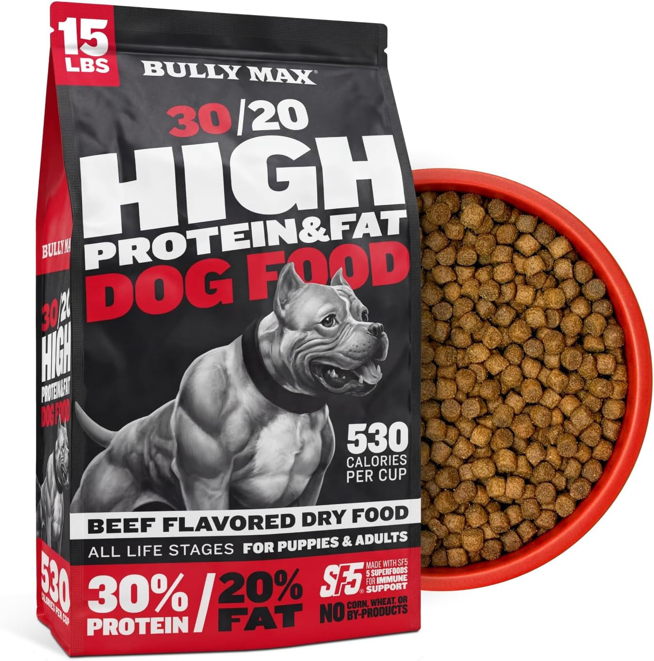 bully-max-dry-dog-food-for-adults-puppies-high-protein-fat-for-muscle-weight-gain-high-performance-dog-food-supplements-small-large-breed-dogs-535-calories-per-cup-chicken-15lb-bag