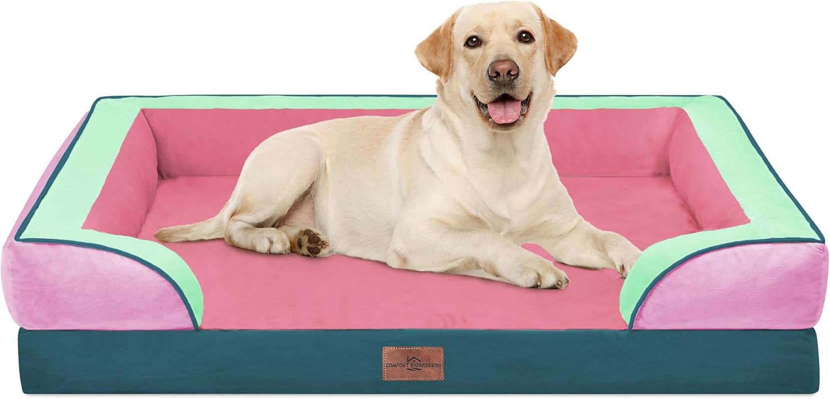 comfort-expression-orthopedic-dog-bed-for-extra-large-dogs-with-bolster-waterproof-dog-couch-bed-with-washable-cover-non-slip-bottom-supportive-egg-crate-foam-xl-pet-bed-42x30-inch