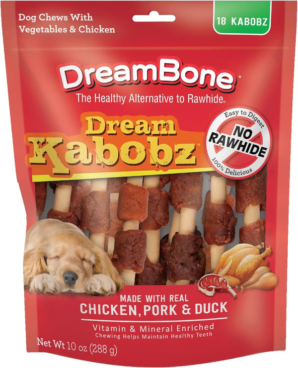 Dreambone Kabobz Dog Treats, Daily Rawhide-Free Chew, Digests Safely and Completely, with Real Protein, Chicken, Duck, Pork and Veggies, 18 Count1