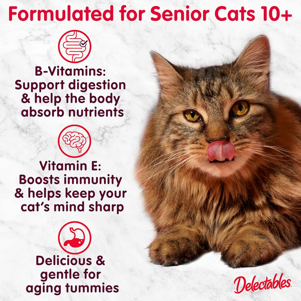 Delectables Lickable Treat Bisque Senior 10+ Wet Cat Treat Variety Pack, Food Topper, Hydrating, Grain-Free, No Fillers, No By-Products, No Added Preservatives, 1.4Oz Pouch, 12Ct10
