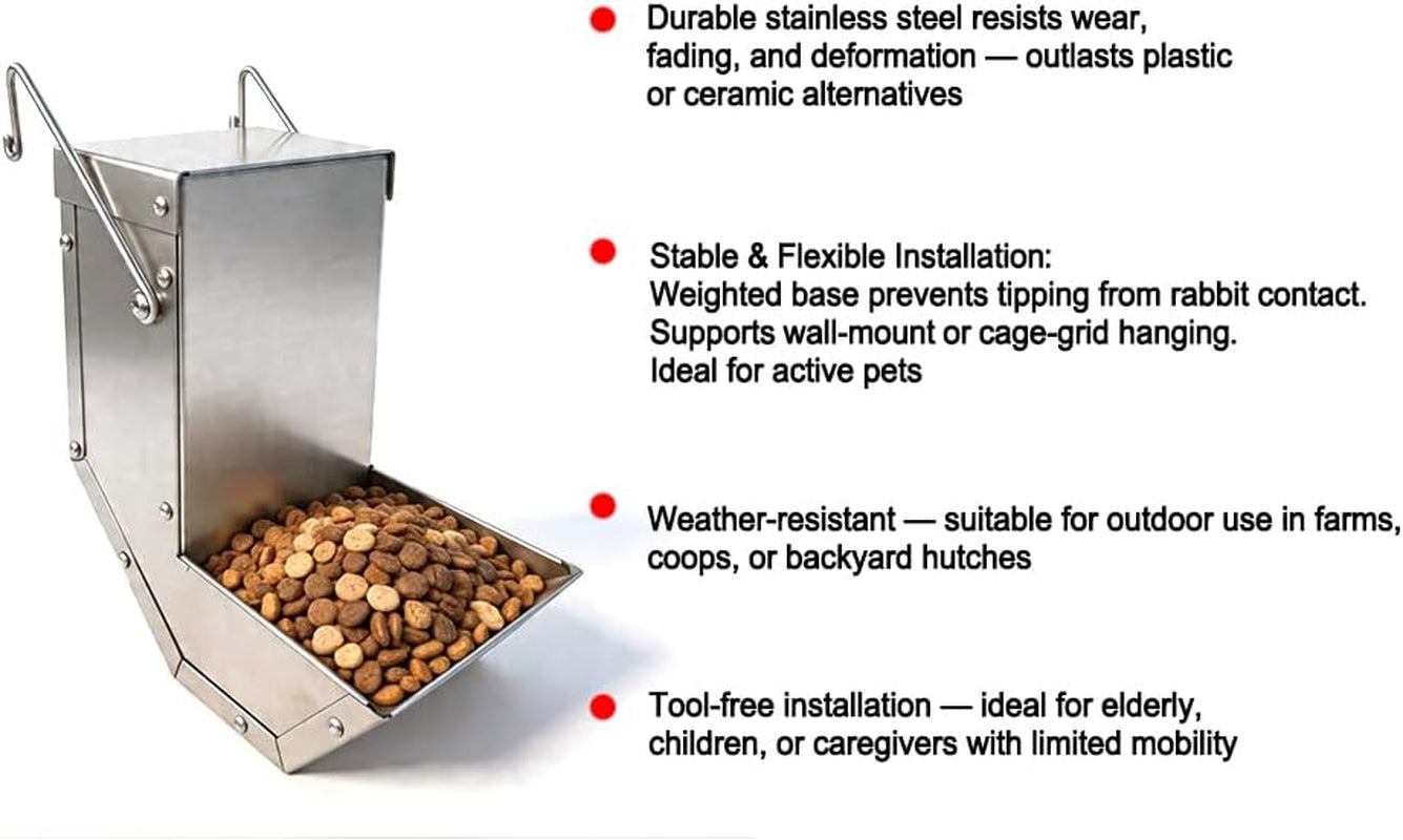 rabbit-feeder-small-animal-stainless-steel-gravity-feeding-trough-with-lid-outdoor-durable-cage-feeder-holds-several-days-food-4-inch-1-5lbs