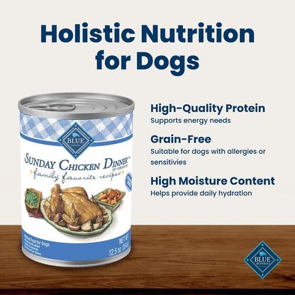 Blue Buffalo Family Favorite Recipes Sunday Chicken Dinner in Gravy Natural Wet Dog Food for Adult Dogs, Grain-Free Recipe with Natural Ingredients, Vitamins & Minerals, 12.5-Oz. Can (12 Count)5